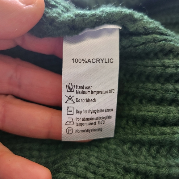 Deep Self Crewneck Chunky Knit Long Sleeves Green Sweater Pullover - Picture 6 of 6